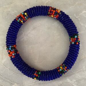 African Maasai Royal-Blue Fully Beaded Bangle Bracelet